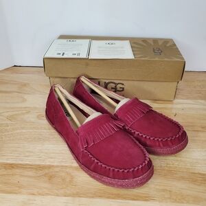 UGG Marrah Moccasins Womens Size 9 Shoes Burgundy Fringe Slip On Loafer NWT